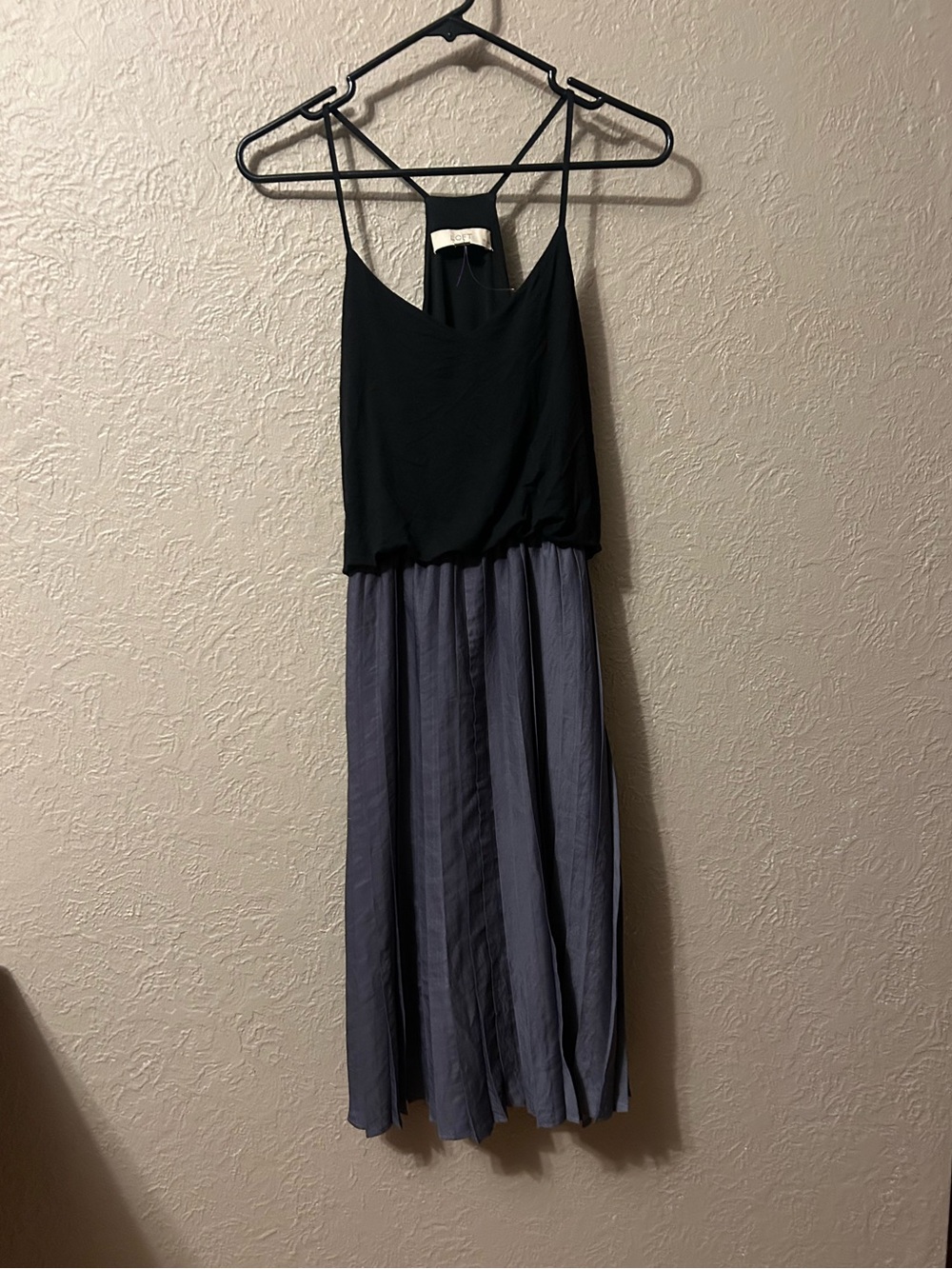 LOFT Black and Slate Blue Two-Tone Midi Dress